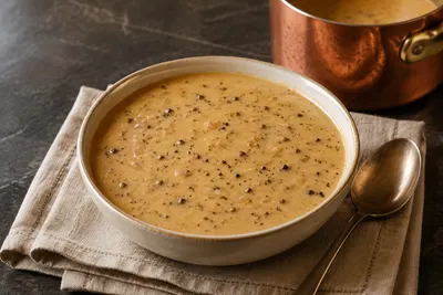 Silky Cognac peppercorn cream sauce spooned over a seared steak